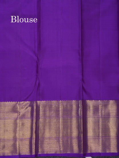 Korvai Sea Green Pure Kanjivaram Silk Saree 3G Zari with Contrast Violet Long Border