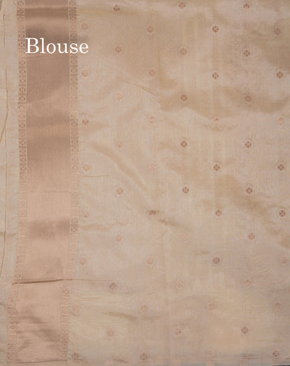 Beautiful Half White Semi Raw Silk Saree With Fancy Komatha Design Border