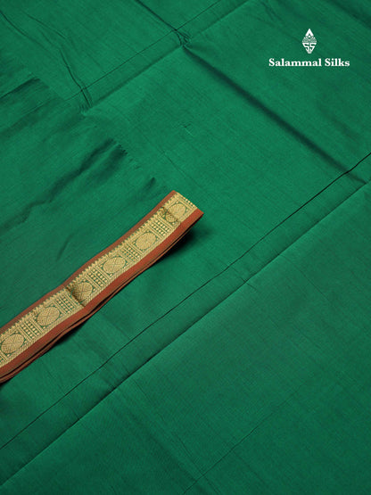 Beautiful Bottle Green Plain Semi Silk Cotton Saree With Contrast Chilly Red Blouse