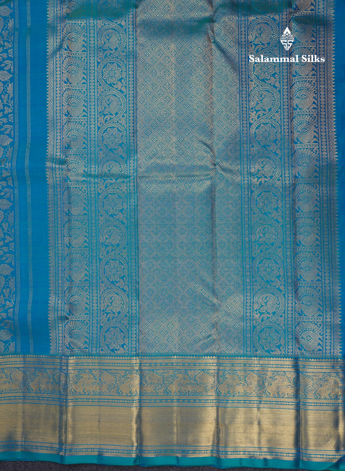 Peacock Blue Pure Kanjivaram Silk Saree (2G) Zari With Traditional Gold Zari Border