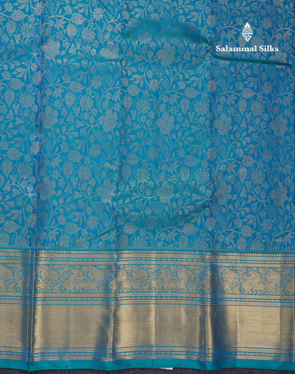 Peacock Blue Pure Kanjivaram Silk Saree (2G) Zari With Traditional Gold Zari Border