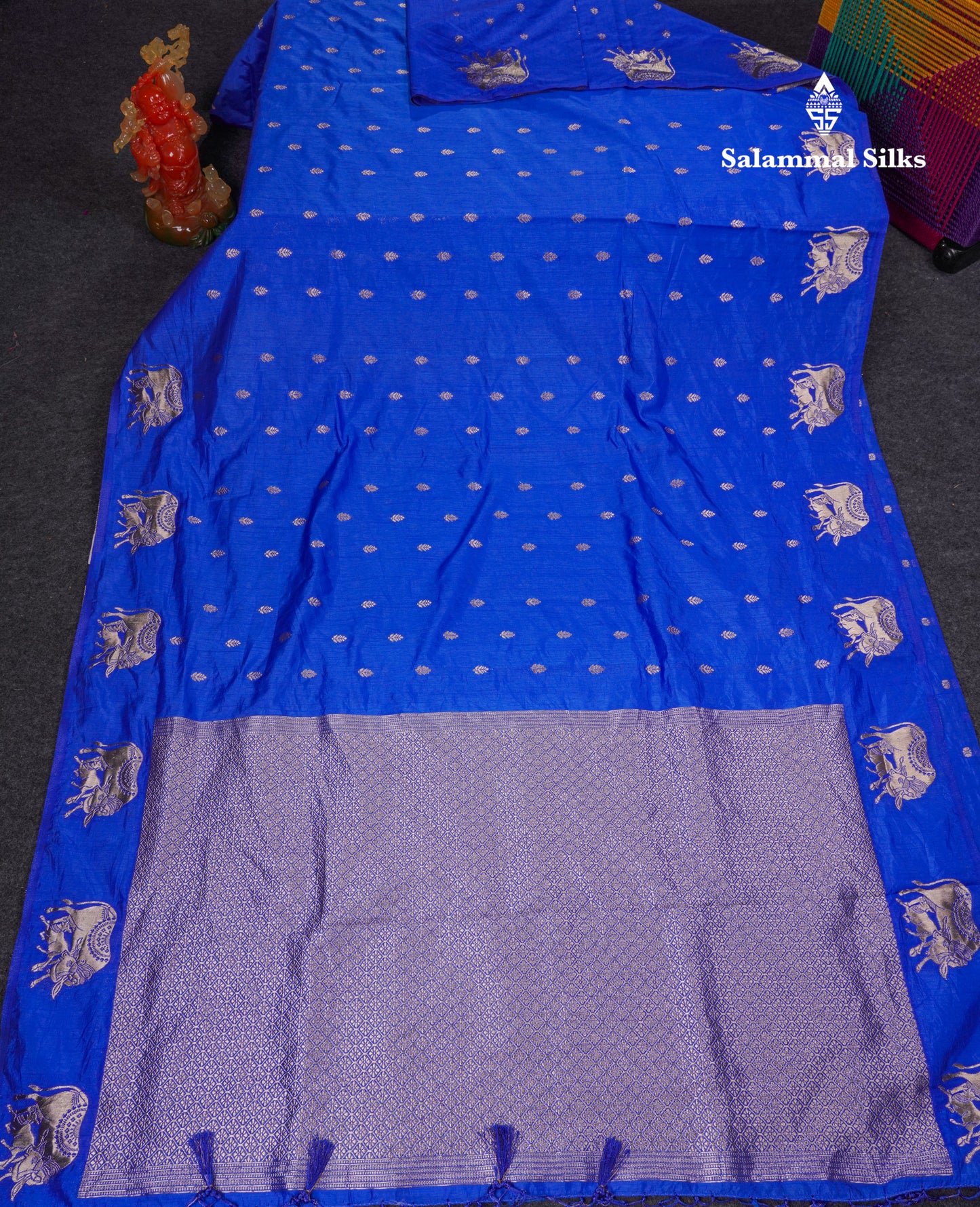Beautiful Sky Blue Semi Raw Silk Saree With Fancy Komatha Design Border