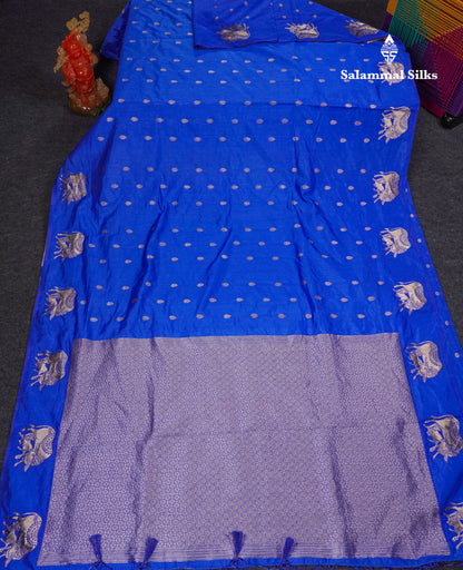 Beautiful Sky Blue Semi Raw Silk Saree With Fancy Komatha Design Border