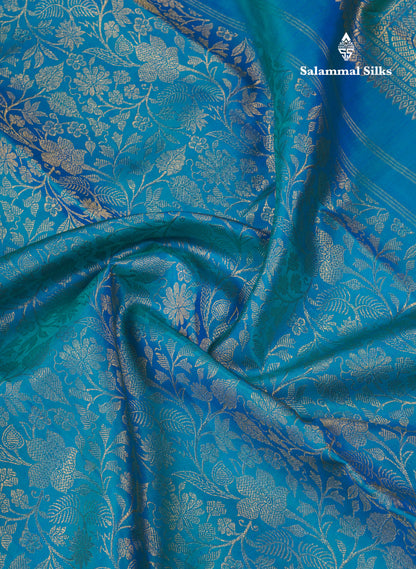 Peacock Blue Pure Kanjivaram Silk Saree (2G) Zari With Traditional Gold Zari Border