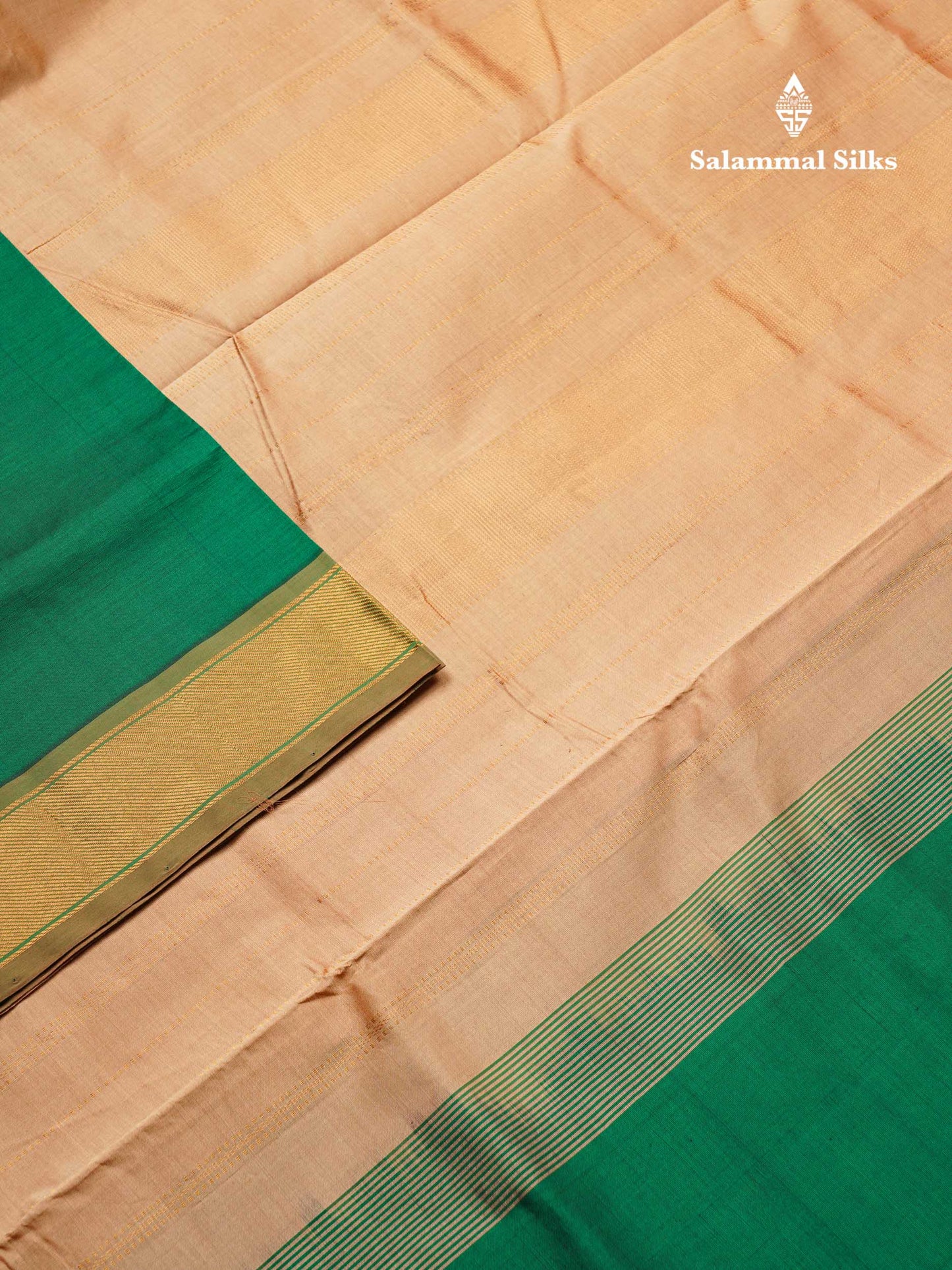 Beautiful Bottle Green Plain Semi Silk Cotton Saree With Contrast Dark Sandal Blouse