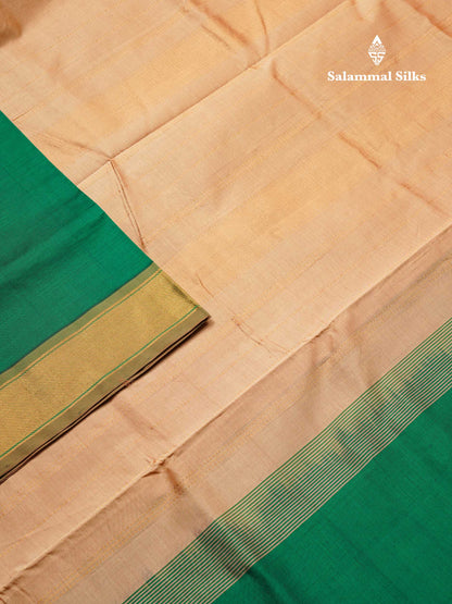 Beautiful Bottle Green Plain Semi Silk Cotton Saree With Contrast Dark Sandal Blouse