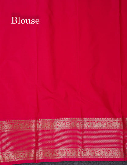 Beautiful Mango Yellow Small Zari Checks With Butta Semi Silk Saree With Contrast Pink Traditional Border