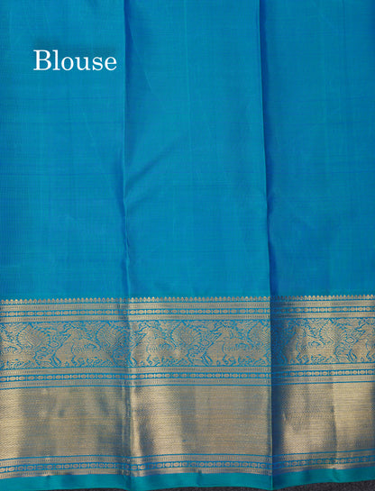 Peacock Blue Pure Kanjivaram Silk Saree (2G) Zari With Traditional Gold Zari Border