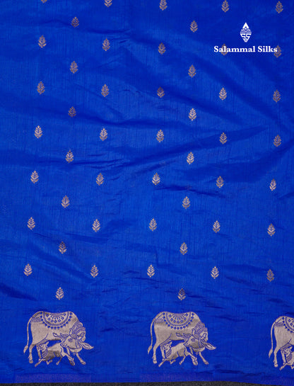 Beautiful Sky Blue Semi Raw Silk Saree With Fancy Komatha Design Border