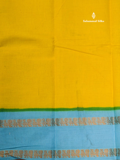 Reddish Pink Pure Sungudi Cotton Saree With Contrast Sapphire Green Gap Border