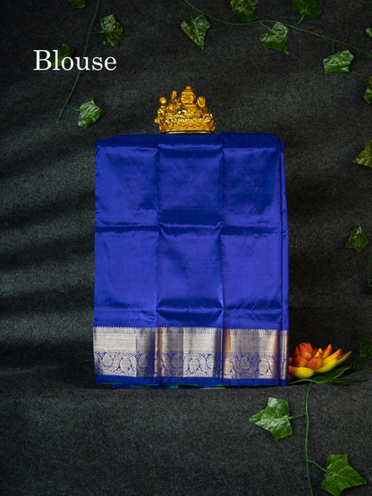 Pure Silk Pattu Pavadai (Multi Colour Checks) With  Blue Blouse 18"