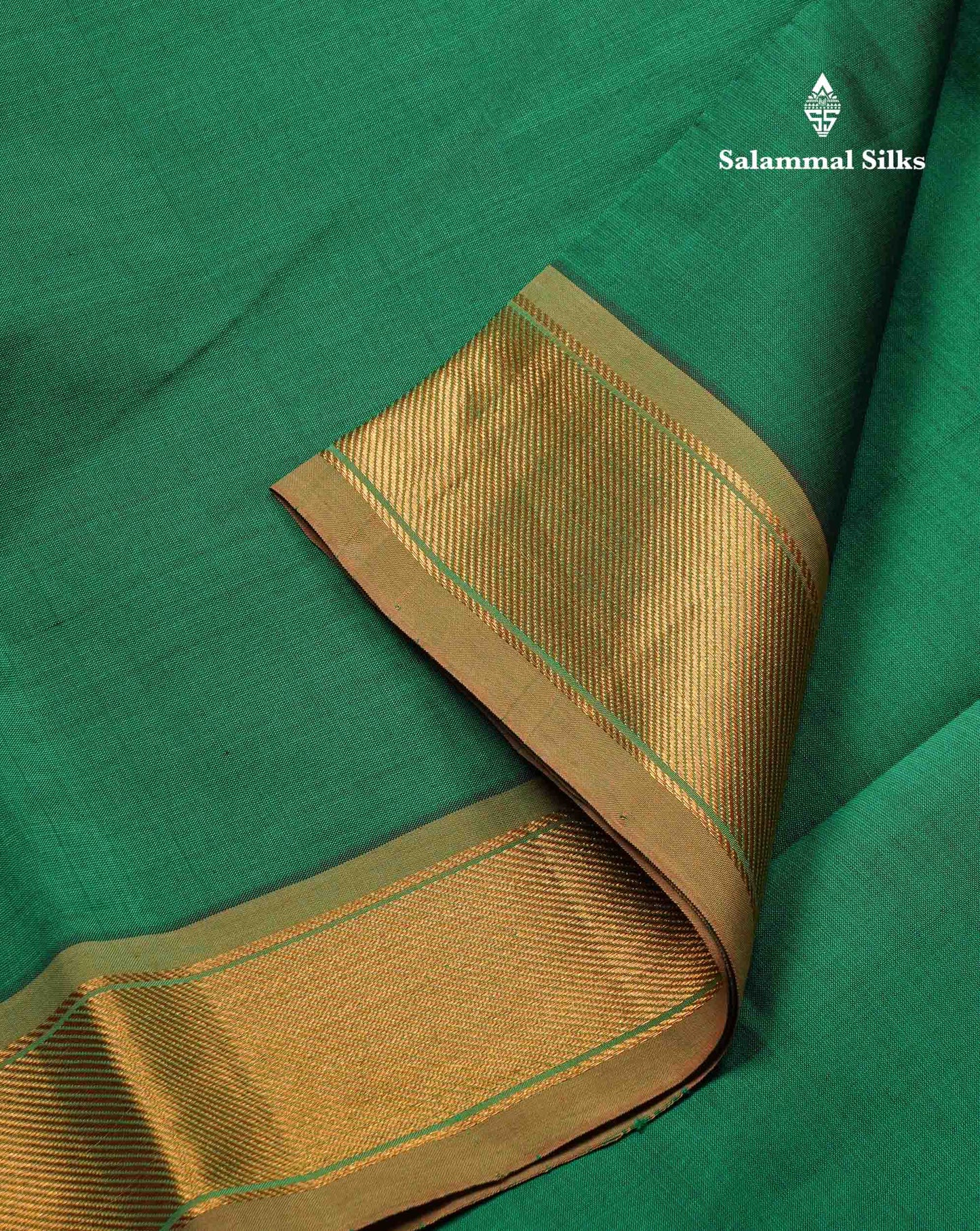 Beautiful Bottle Green Plain Semi Silk Cotton Saree With Contrast Dark Sandal Blouse