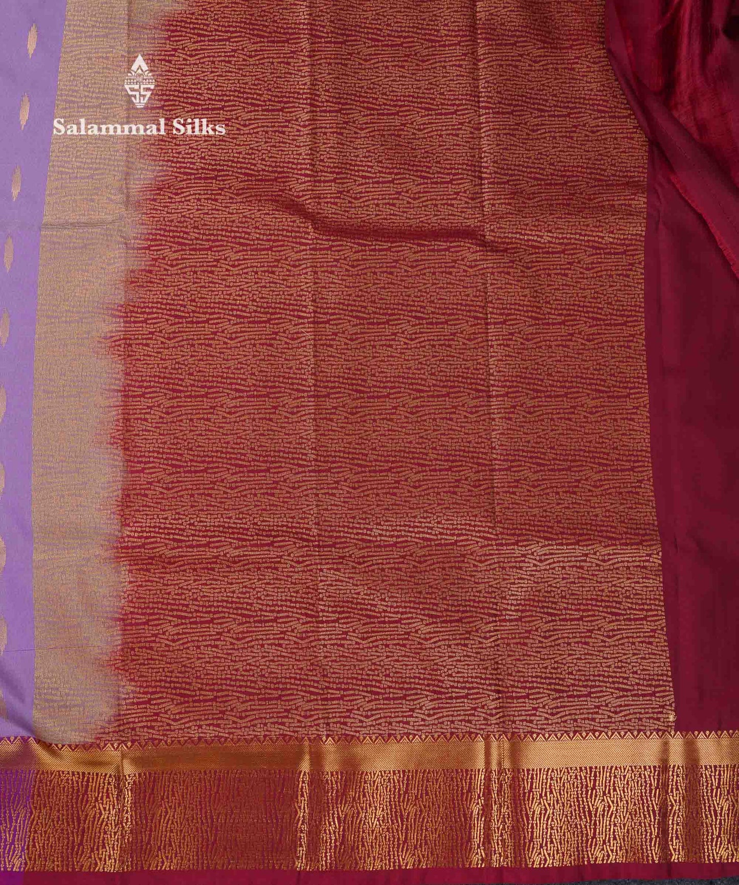 Beautiful Light Lavender Zari Butta Semi Silk Saree With Contrast Maroon Fancy Border