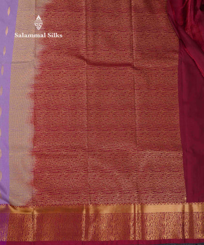 Beautiful Light Lavender Zari Butta Semi Silk Saree With Contrast Maroon Fancy Border