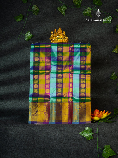 Pure Silk Pattu Pavadai (Multi Colour Checks) With  Blue Blouse 18"