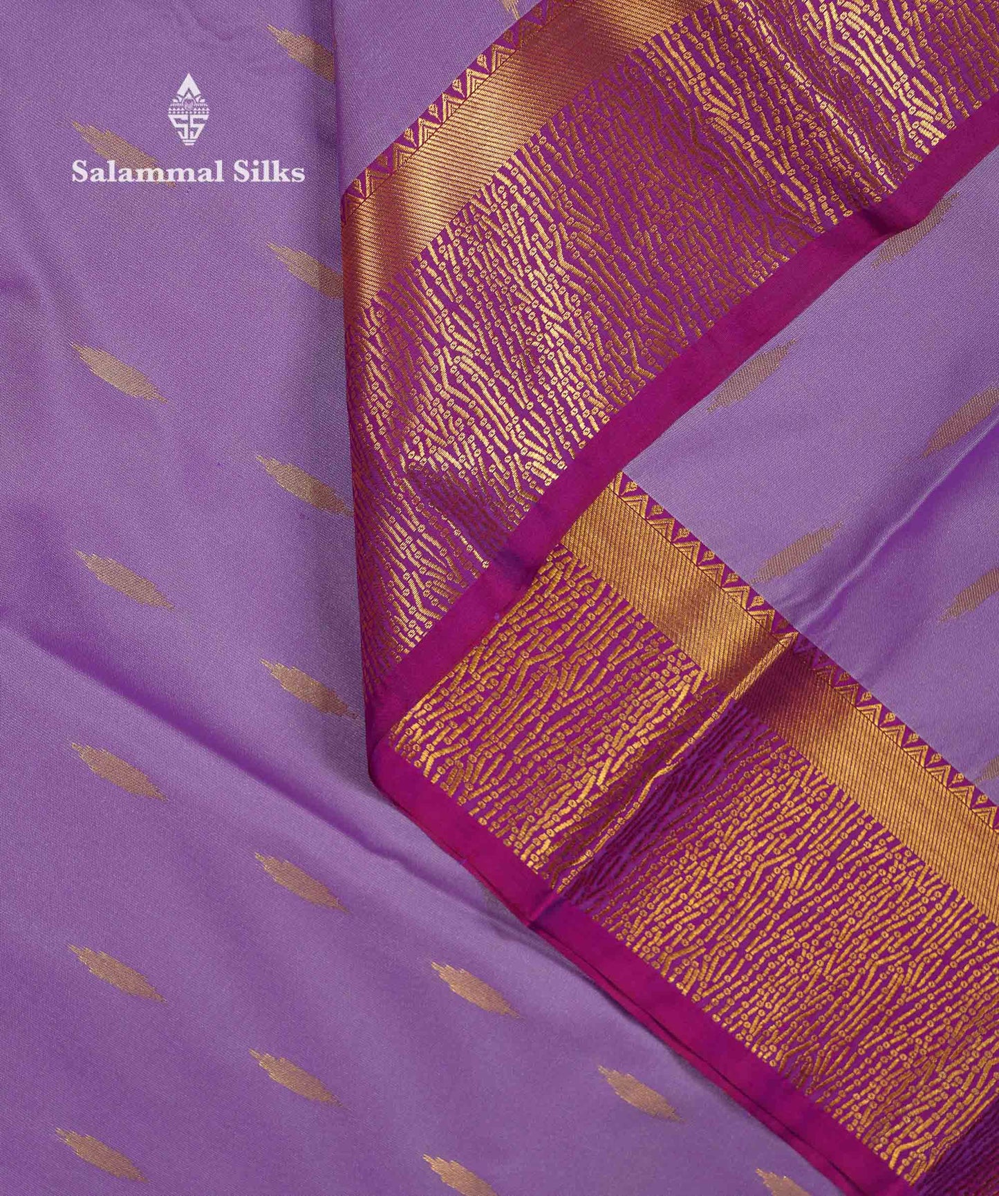 Beautiful Light Lavender Zari Butta Semi Silk Saree With Contrast Maroon Fancy Border