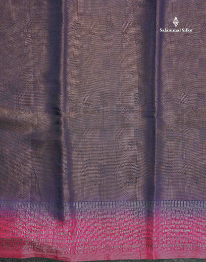 Semi Raw Silk Saree - Navy Blue Colour Body With Contrast Pink Fancy Border