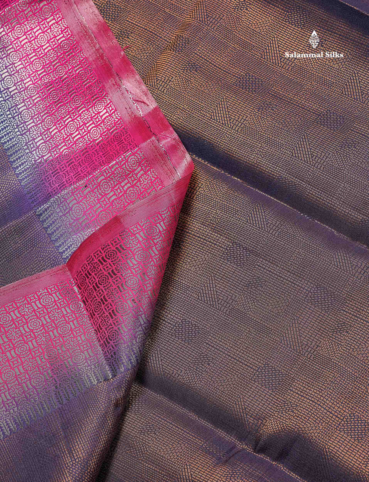 Semi Raw Silk Saree - Navy Blue Colour Body With Contrast Pink Fancy Border
