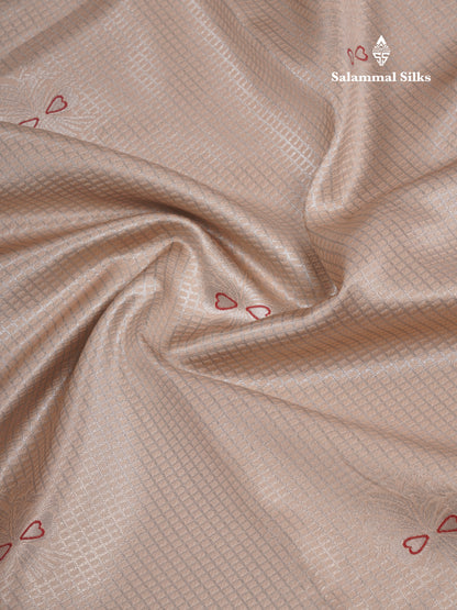 Beautiful Cream Sandal Small Checks Semi Silk Saree With Contrast Dark Maroon Fancy Border