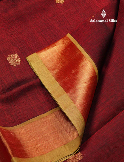 Dark Maroon Pure Silk Cotton Saree With Contrast Parrot Green Blouse