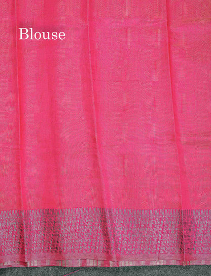 Semi Raw Silk Saree - Navy Blue Colour Body With Contrast Pink Fancy Border