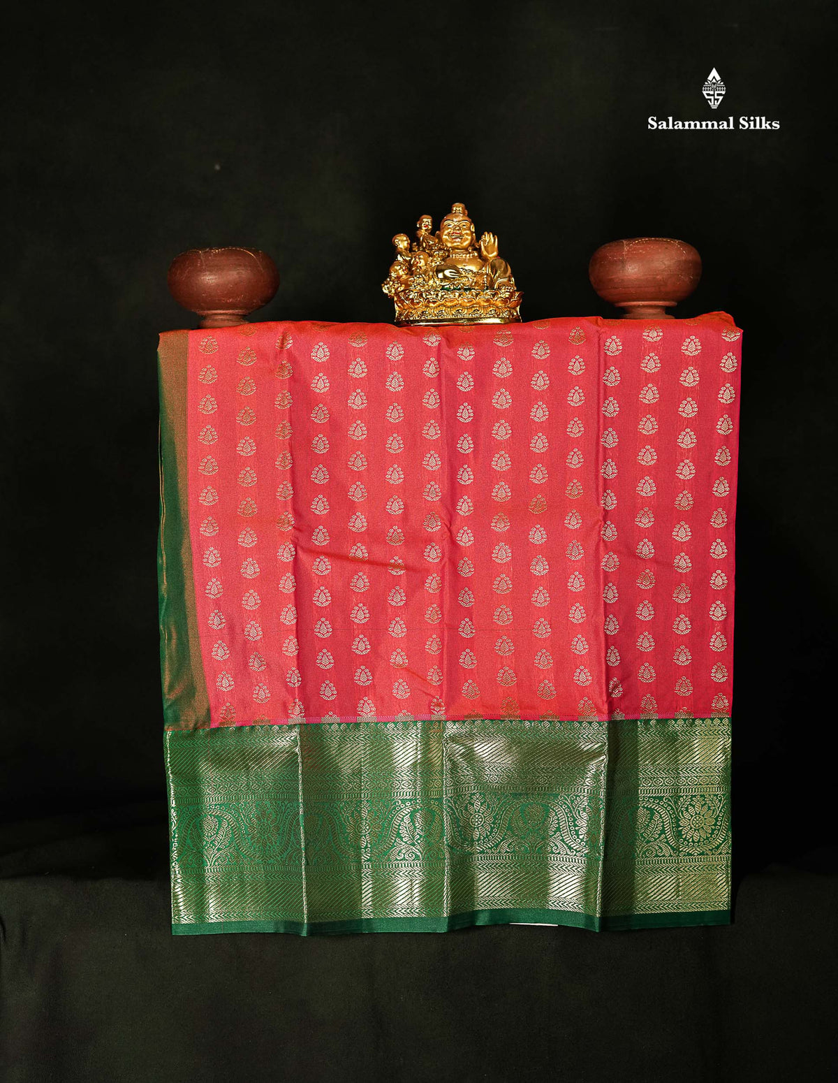 Semi Silk Pattu Pavadai - Pinkish Orange Colour Body With Contrast Green Blouse | 0-2 Years