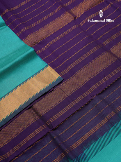 Beautiful Ramar Blue Semi Silk Cotton Saree With Contrast Violet Blouse