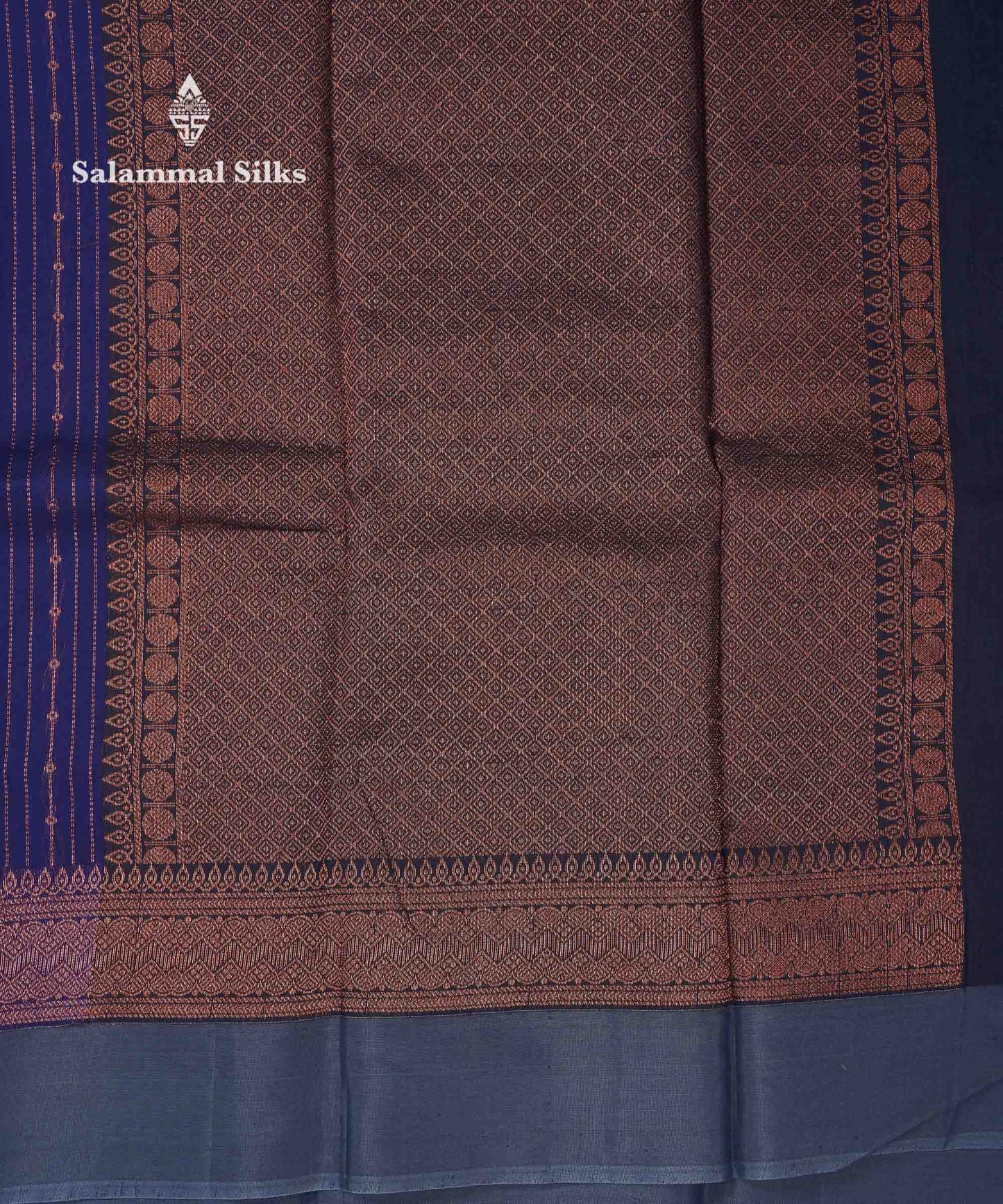 Beautiful Dual Tone Navy Blue Copper Zari Lines With Butta Kota Cotton Saree With Contrast Grey Plain Border