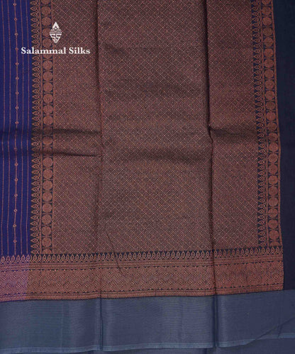 Beautiful Dual Tone Navy Blue Copper Zari Lines With Butta Kota Cotton Saree With Contrast Grey Plain Border