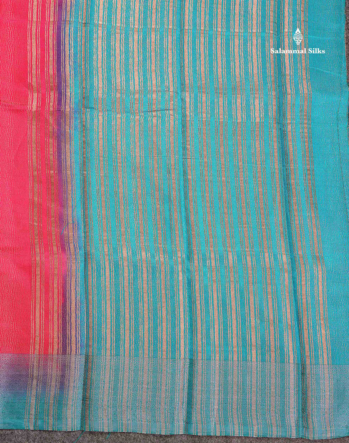 Semi Raw Silk Saree - Pinkish Peach Colour Body With Contrast Sapphire Blue Fancy Border