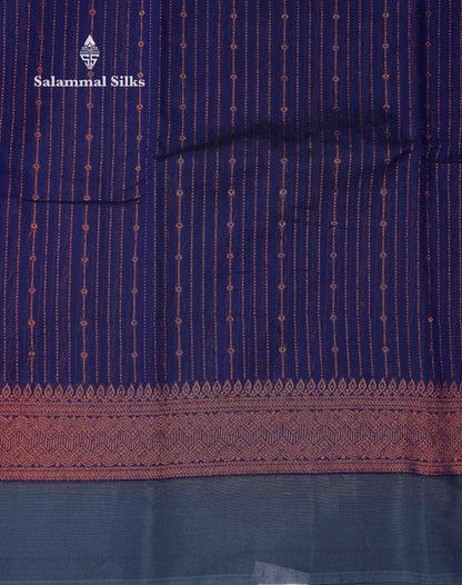 Beautiful Dual Tone Navy Blue Copper Zari Lines With Butta Kota Cotton Saree With Contrast Grey Plain Border