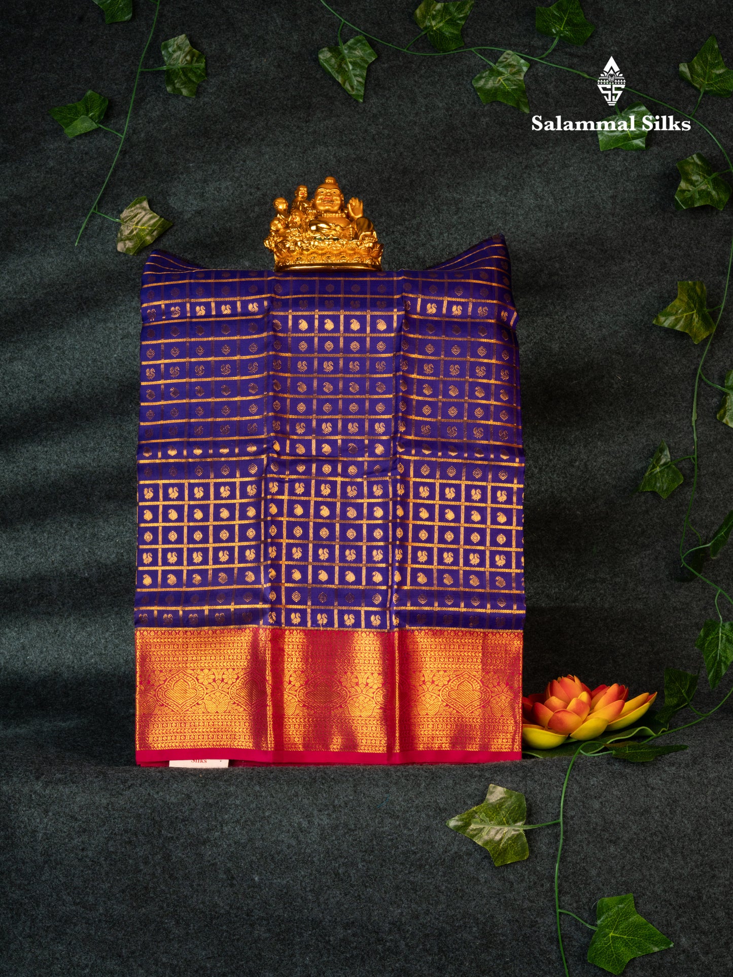 Pure Silk Pattu Pavadai (Ink Blue Checks) With Majentha Blouse 18"