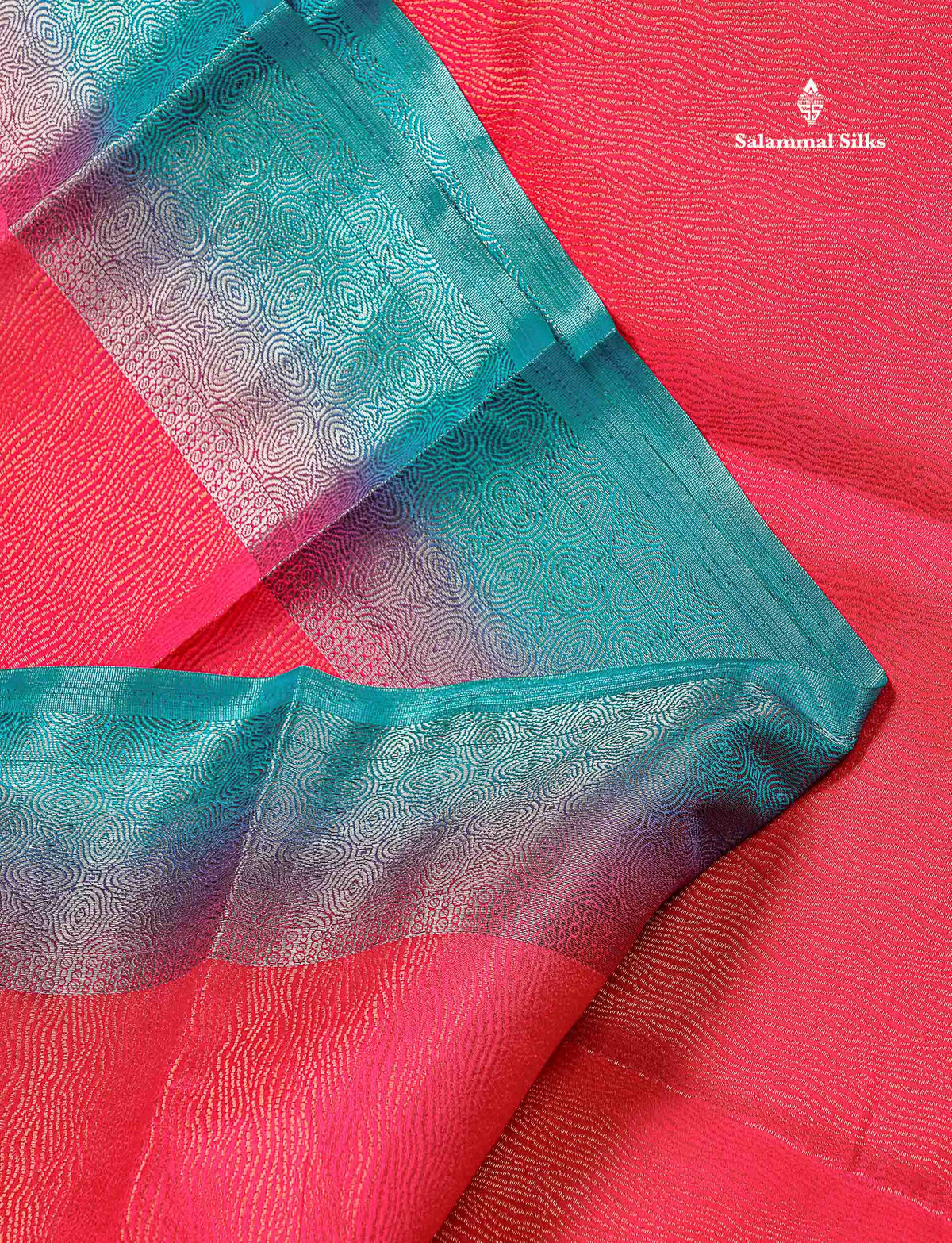 Semi Raw Silk Saree - Pinkish Peach Colour Body With Contrast Sapphire Blue Fancy Border