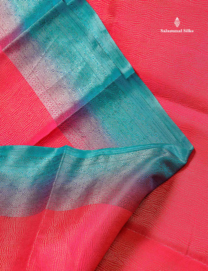 Semi Raw Silk Saree - Pinkish Peach Colour Body With Contrast Sapphire Blue Fancy Border