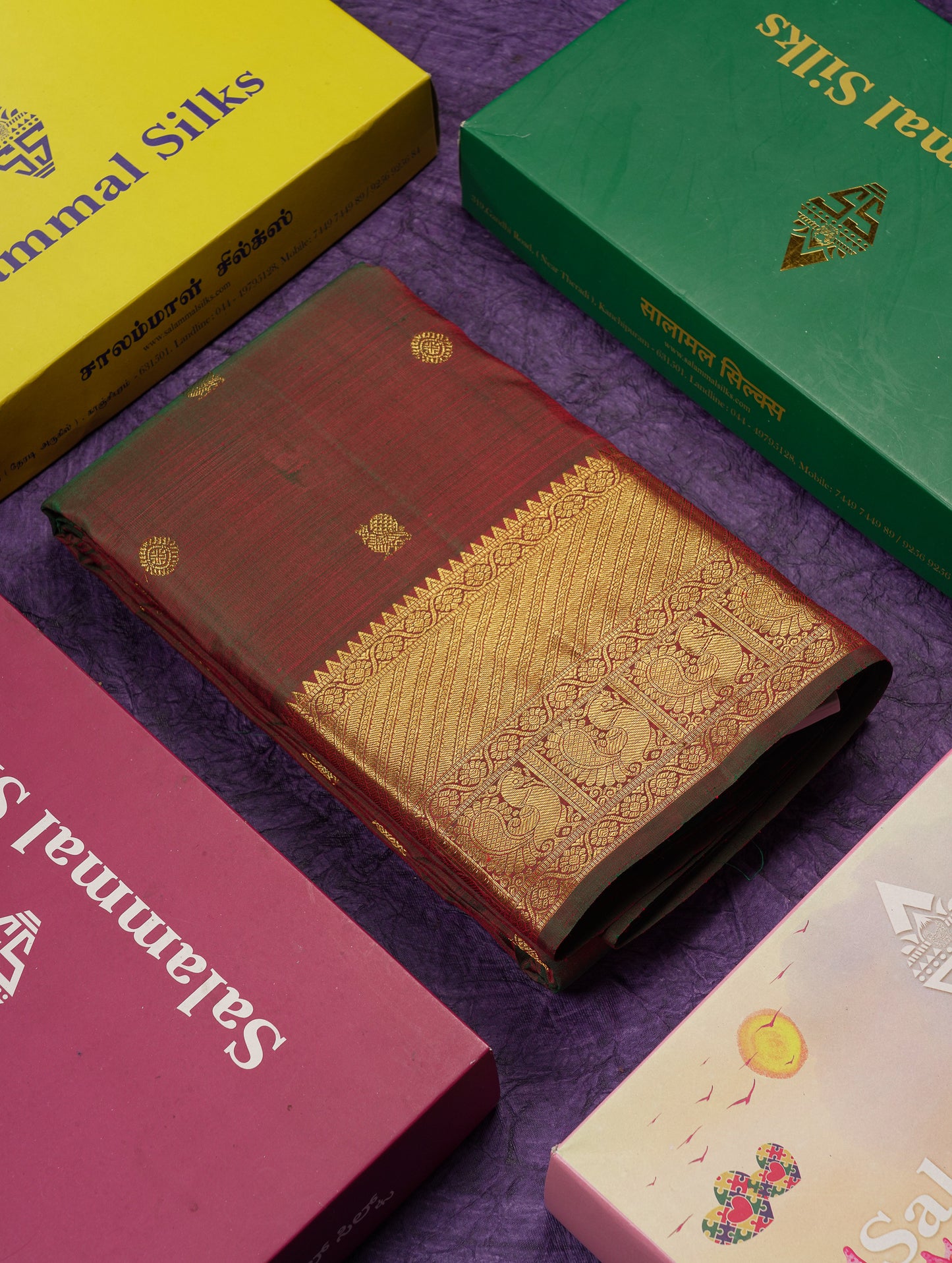 Beautiful Dual Tone Maroon Pure Kanjivaram Silk Saree With Traditional Evening Morning Border