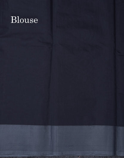 Beautiful Dual Tone Navy Blue Copper Zari Lines With Butta Kota Cotton Saree With Contrast Grey Plain Border