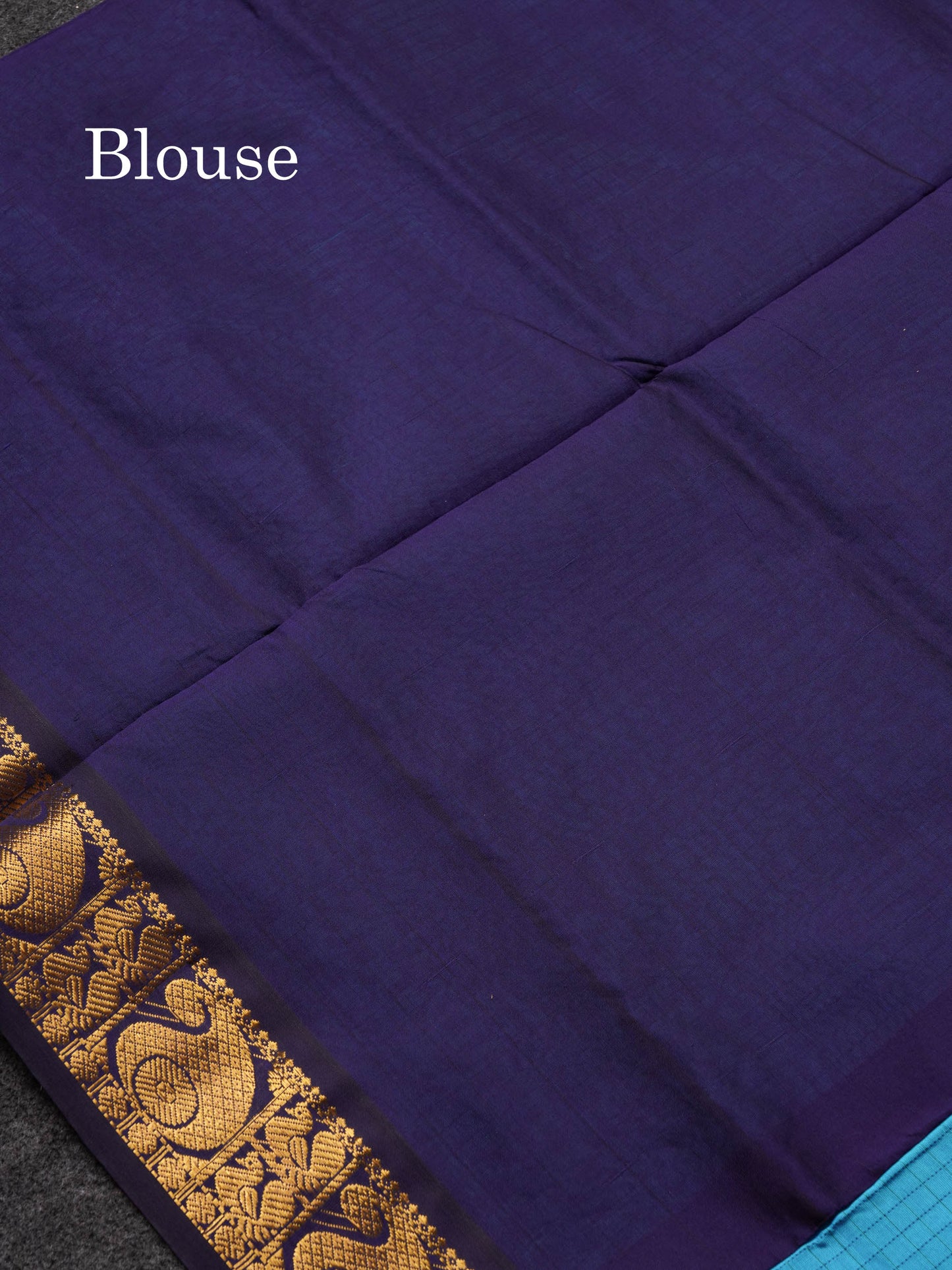 Beautiful Sky Blue Small Checks Semi Silk Cotton Saree With Contrast Navy Blue Blouse