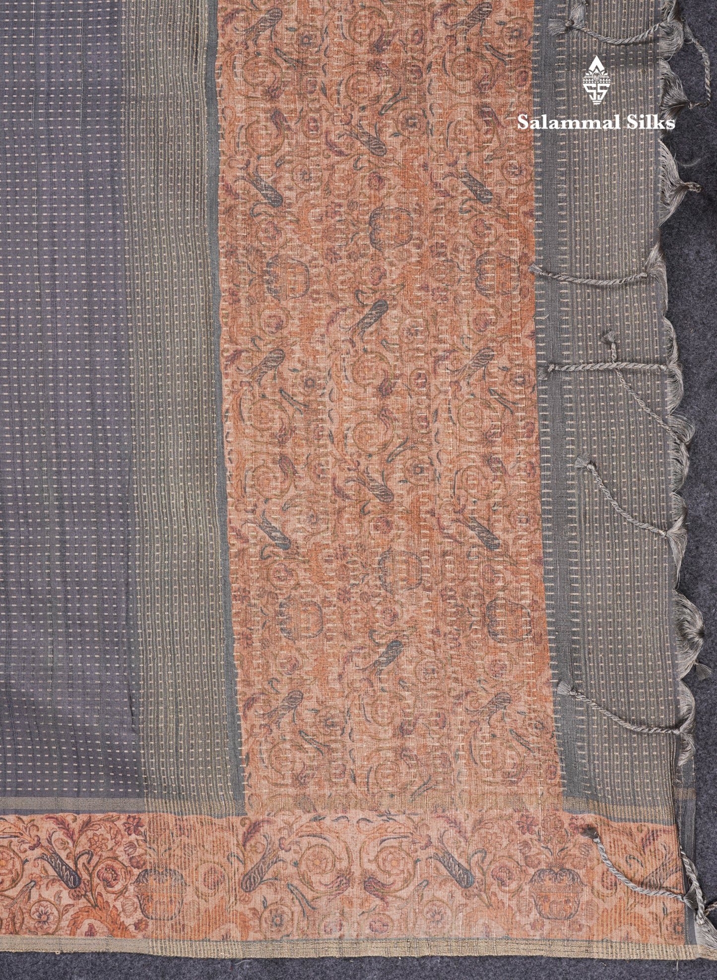 Olive Green Semi Tussar Fancy Saree With Contrast Sandal Floral Print Border