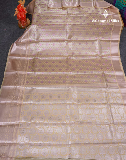 Beautiful Cream Sandal Semi Soft Silk Saree With Traditional Evening Morning Border