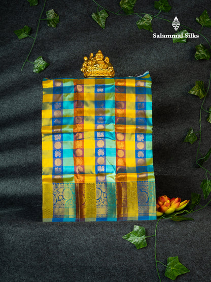 Pure Silk Pattu Pavadai (Multi Colour Checks) With  Blue Blouse 18"