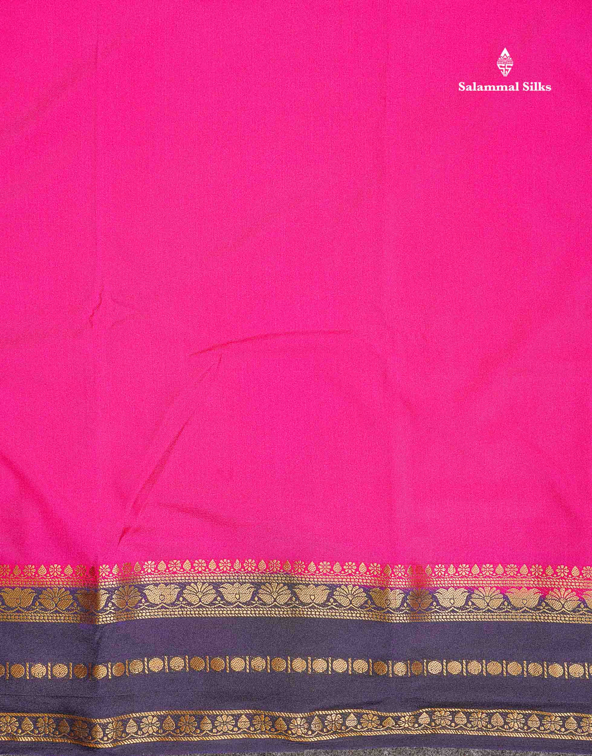 Semi Crepe Silk Saree - Magenta Pink Colour Body Plain With Contrast Navy Blue Border