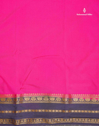 Semi Crepe Silk Saree - Magenta Pink Colour Body Plain With Contrast Navy Blue Border