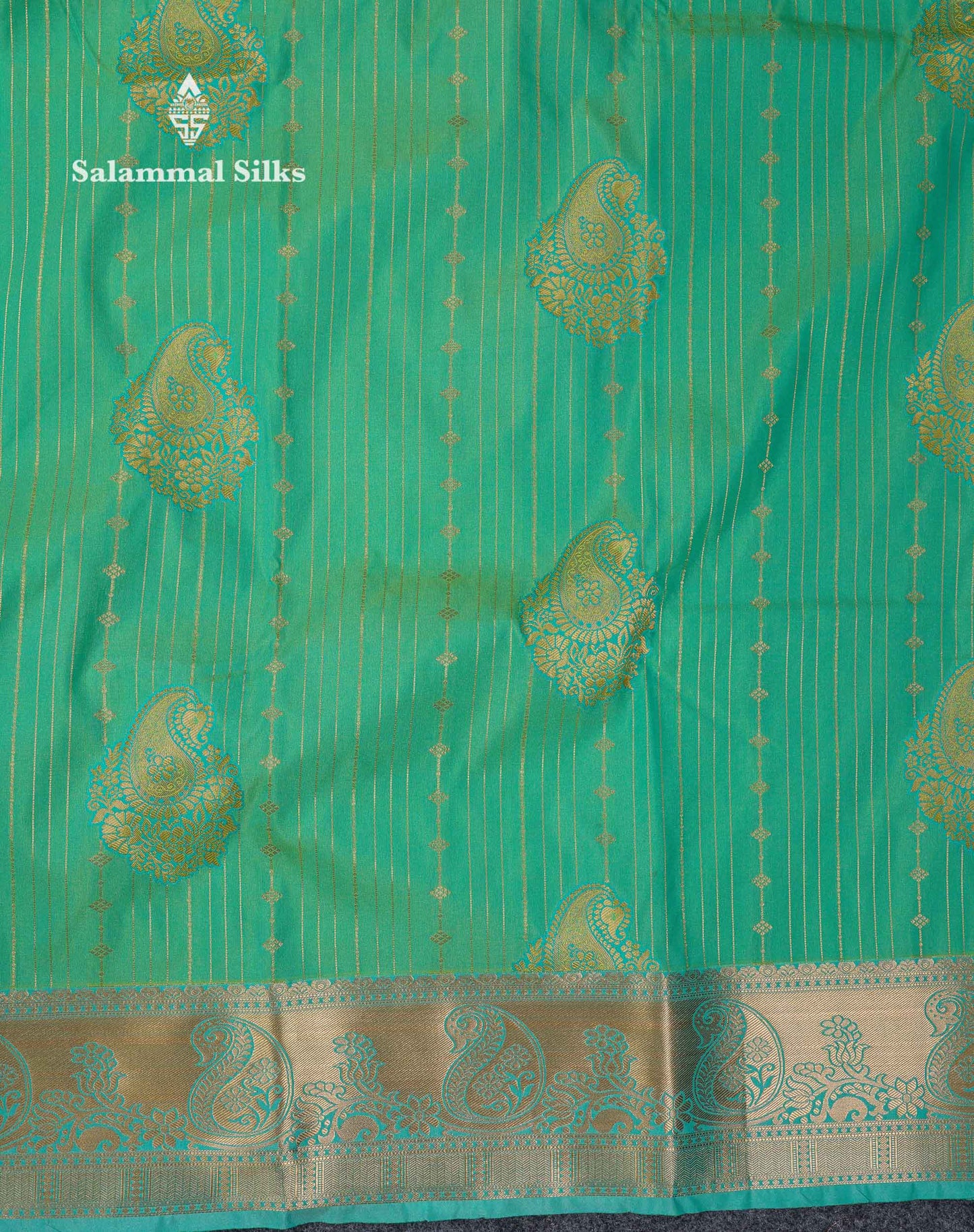 Beautiful Dark Maroon Zari Lines With Butta Semi Silk Saree With Contrast Bottle Green Traditional Border