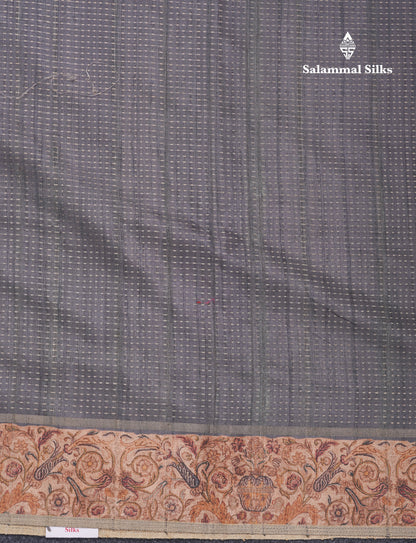 Olive Green Semi Tussar Fancy Saree With Contrast Sandal Floral Print Border