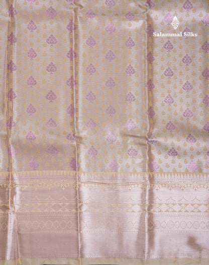 Beautiful Cream Sandal Semi Soft Silk Saree With Traditional Evening Morning Border