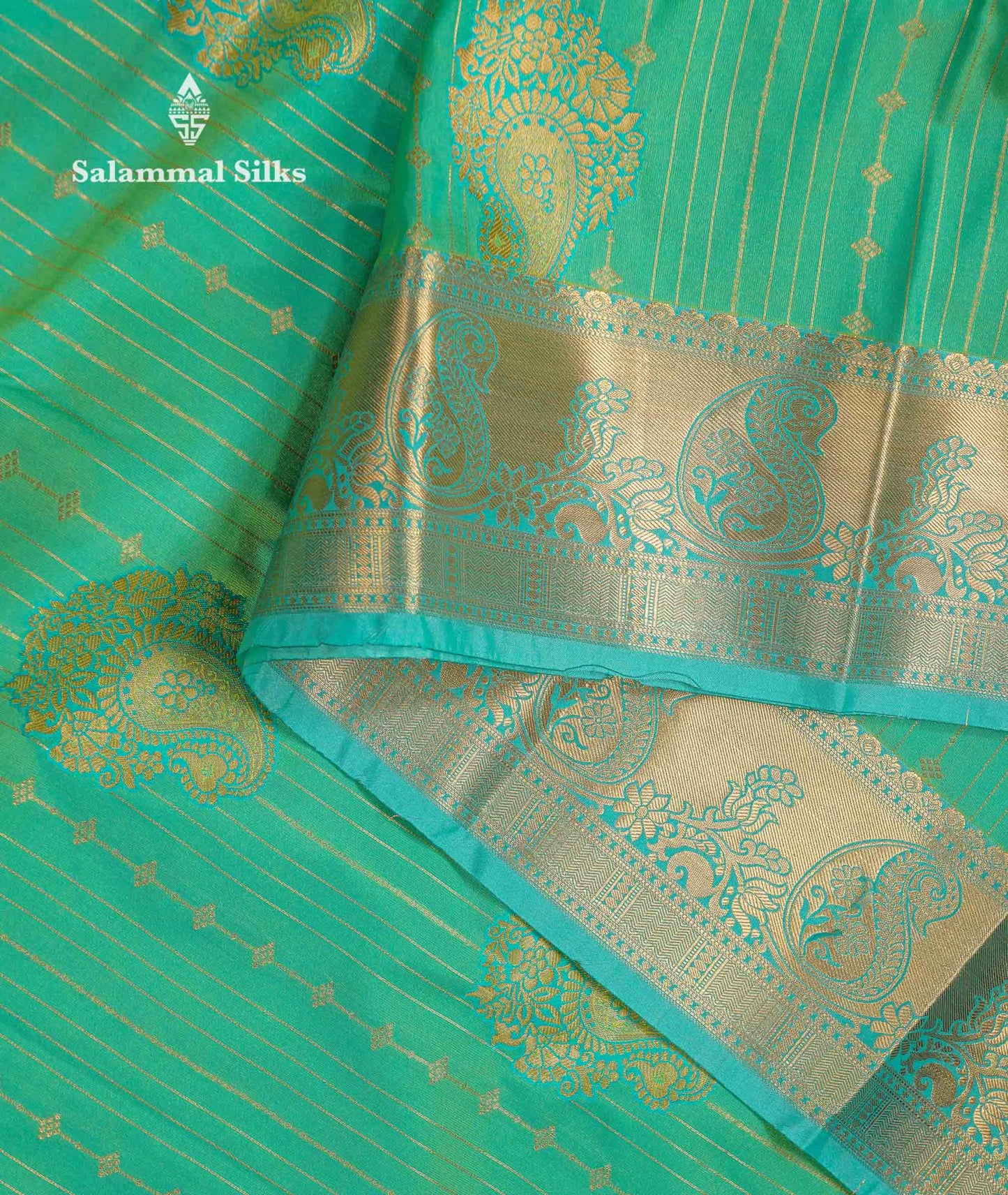 Beautiful Dark Maroon Zari Lines With Butta Semi Silk Saree With Contrast Bottle Green Traditional Border