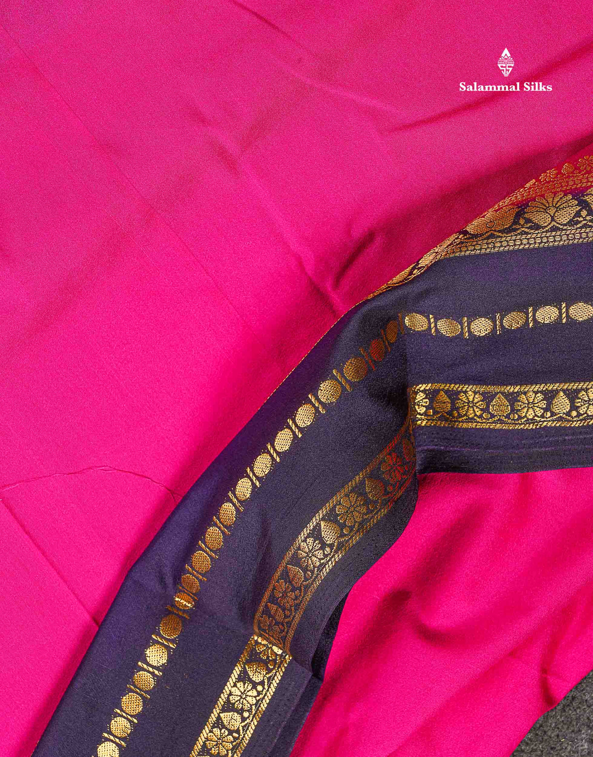 Semi Crepe Silk Saree - Magenta Pink Colour Body Plain With Contrast Navy Blue Border