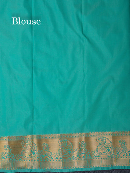 Beautiful Dark Maroon Zari Lines With Butta Semi Silk Saree With Contrast Bottle Green Traditional Border