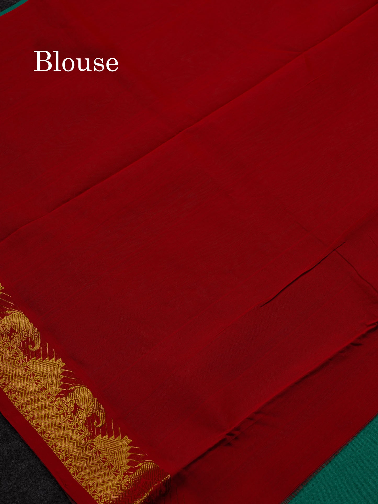 Beautiful Sapphire Green Semi Silk Cotton Saree With Contrast Chilly Red Blouse