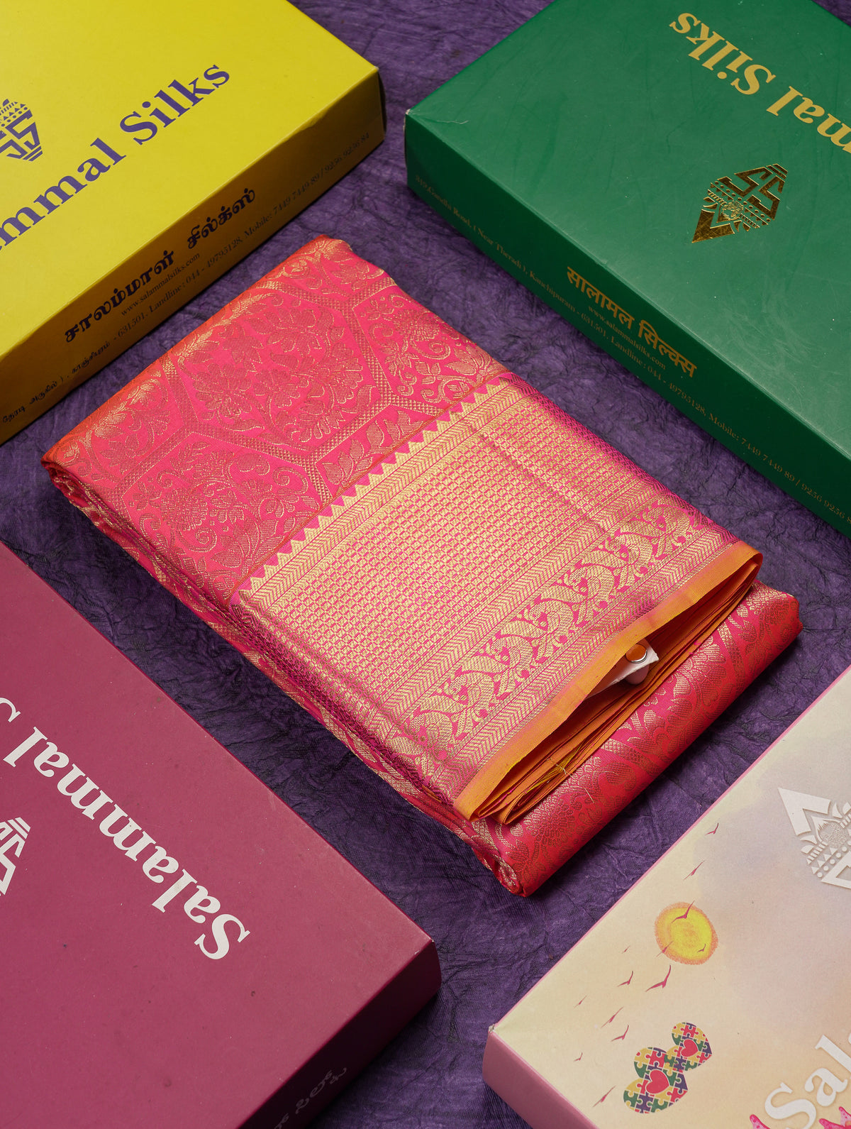 Beautiful Dual Tone Pinkish Orange Bridal Pure Kanjivaram Silk Saree With Traditional Border